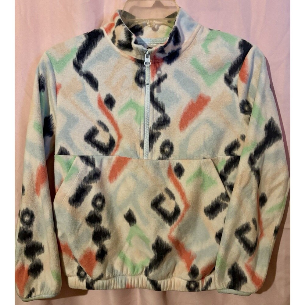 Multicolor Geometric 1/4 Zip Fleece Sweatshirt Women's Kangaroo Pocket